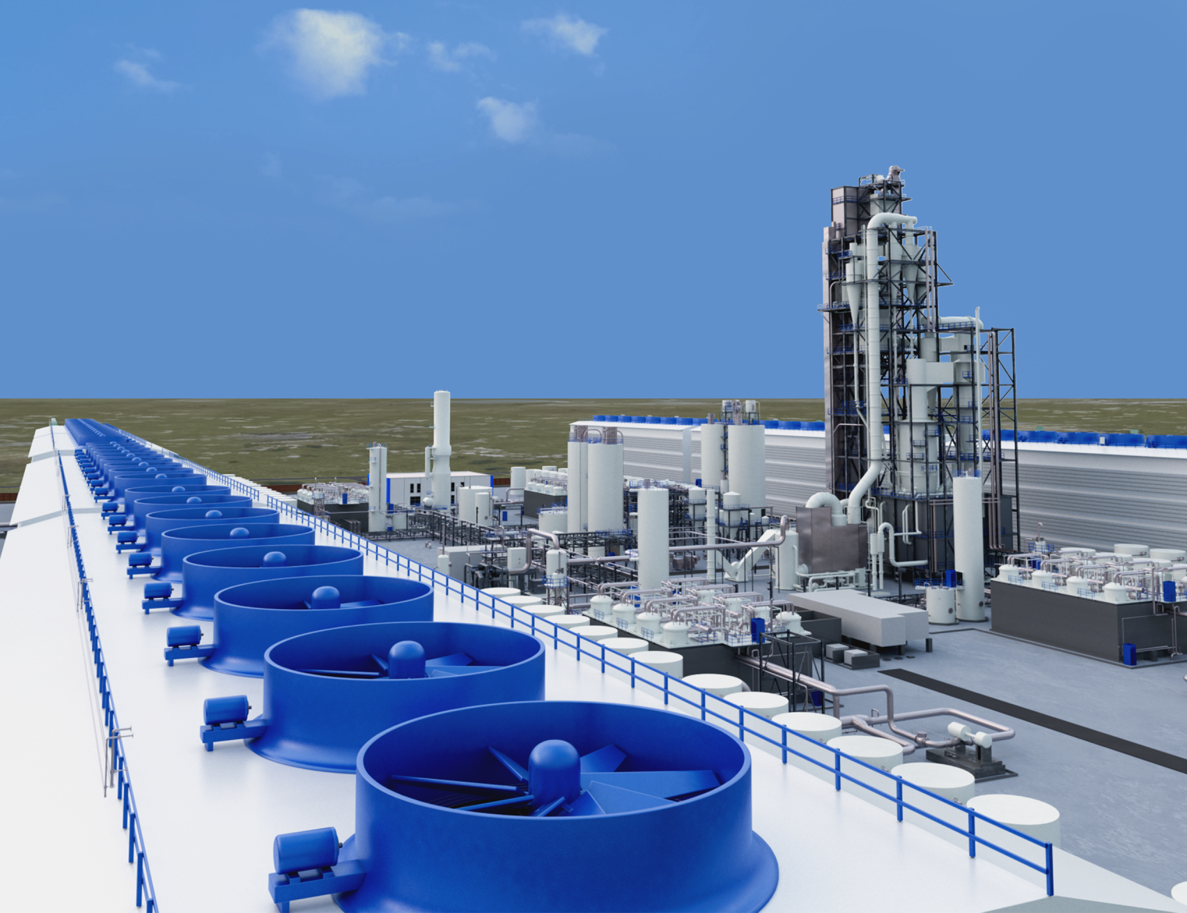 Artist's rendition looking over plant facilities of STRATOS.